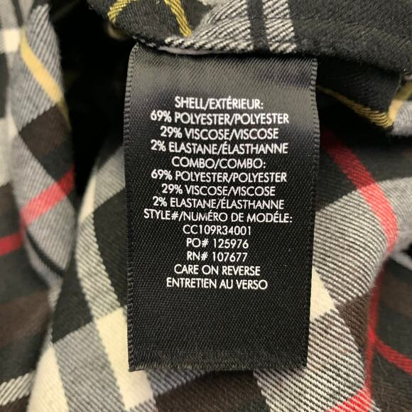 ALICE + OLIVIA Size L Black Red White Polyester Blend Plaid Button Up Shirt - Picture 7 of 8